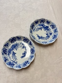 A pair of Japanese Arita blue and white 'Birds among Flowering Branches' plates, Edo 18th C.