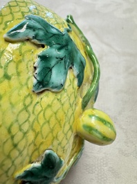 A rare Chinese green-enamelled yellow-ground 'Melon' tureen and cover, 18/19th C.