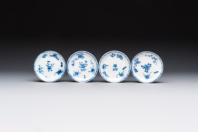 10 Chinese blue and white cups and 16 saucers, Kangxi and later