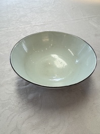 A Chinese blue and white 'Bleu de Hue' bowl with mandarin ducks in a lotus pond and a poem, Ngoan Ngoc 玩玉 mark, 19th C.