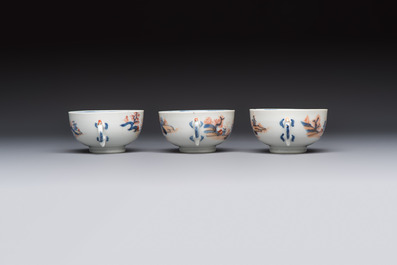 Ten Chinese Imari-style 'Riverscape' cups and saucers, Qianlong