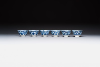 11 Chinese blue and white cups and 9 saucers, Kangxi and jade marks, Kangxi and later