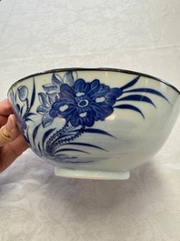 A Chinese blue and white 'Bleu de Hue' bowl with mandarin ducks in a lotus pond and a poem, Ngoan Ngoc 玩玉 mark, 19th C.