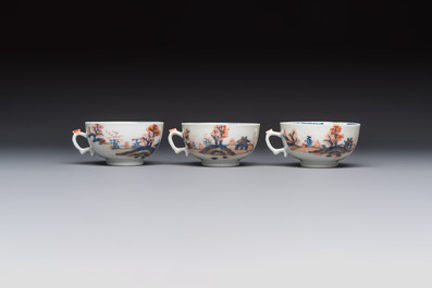 Ten Chinese Imari-style 'Riverscape' cups and saucers, Qianlong