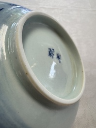 A Chinese blue and white 'Bleu de Hue' bowl with mandarin ducks in a lotus pond and a poem, Ngoan Ngoc 玩玉 mark, 19th C.