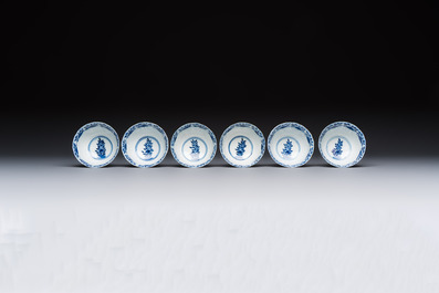11 Chinese blue and white cups and 9 saucers, Kangxi and jade marks, Kangxi and later