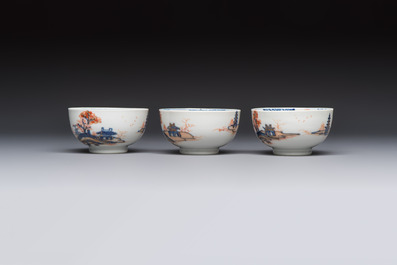 Ten Chinese Imari-style 'Riverscape' cups and saucers, Qianlong