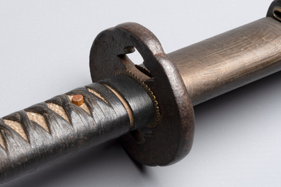 A Japanese katana, signed Hizen no Kuni Dewa no Kami Fujiwara Yukihiro, with koshirae, Edo, dated Genroku 15 (1702)