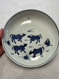 A Chinese blue and white ko-sometsuke 'Buffalo Herder' plate for the Japanese market, Tianqi