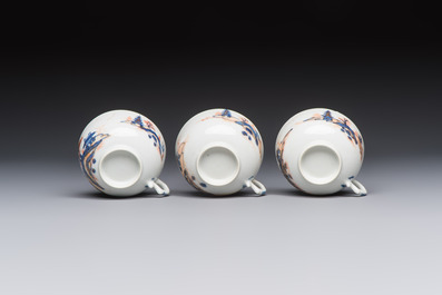 Ten Chinese Imari-style 'Riverscape' cups and saucers, Qianlong