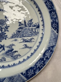 A Chinese blue and white dish with landscape design, Qianlong