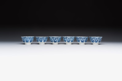 11 Chinese blue and white cups and 9 saucers, Kangxi and jade marks, Kangxi and later