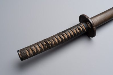 A Japanese katana, signed Hizen no Kuni Dewa no Kami Fujiwara Yukihiro, with koshirae, Edo, dated Genroku 15 (1702)
