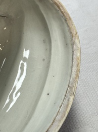A rare Chinese green-enamelled yellow-ground 'Melon' tureen and cover, 18/19th C.