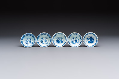 11 Chinese blue and white cups and 9 saucers, Kangxi and jade marks, Kangxi and later