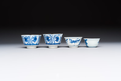 10 Chinese blue and white cups and 16 saucers, Kangxi and later