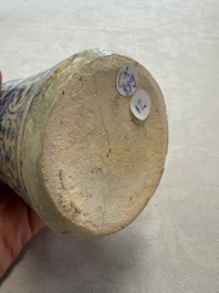 A blue and white Antwerp maiolica albarello inscribed 'PV:PVERPERL', 16th C.