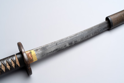 A Japanese katana, signed Hizen no Kuni Dewa no Kami Fujiwara Yukihiro, with koshirae, Edo, dated Genroku 15 (1702)