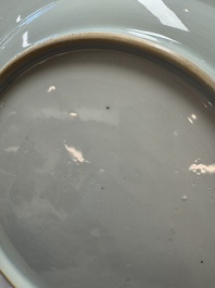 A Chinese blue and white dish with landscape design, Qianlong