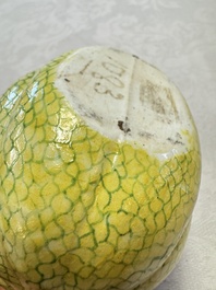 A rare Chinese green-enamelled yellow-ground 'Melon' tureen and cover, 18/19th C.