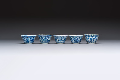 11 Chinese blue and white cups and 9 saucers, Kangxi and jade marks, Kangxi and later