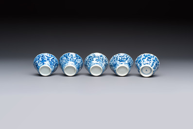 11 Chinese blue and white cups and 9 saucers, Kangxi and jade marks, Kangxi and later