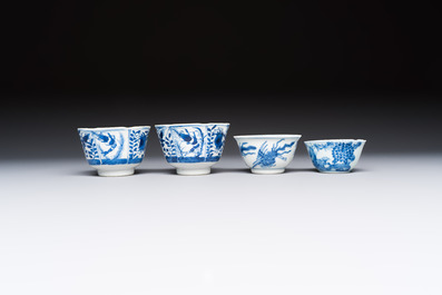 10 Chinese blue and white cups and 16 saucers, Kangxi and later