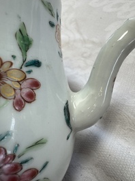 A Chinese famille rose 'Birds and Insects among Flowers' teapot on a later wooden stand, Yongzheng