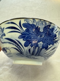 A Chinese blue and white 'Bleu de Hue' bowl with mandarin ducks in a lotus pond and a poem, Ngoan Ngoc 玩玉 mark, 19th C.