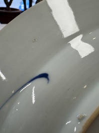 A Chinese blue and white dish with landscape design, Qianlong