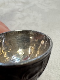 A group of 12 Chinese silver-lined coconut 'Shou 壽' bowls and cups, Wang Hengxin 王恆馨 marks, 19/20th C.