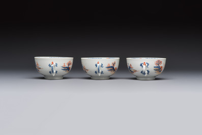 Ten Chinese Imari-style 'Riverscape' cups and saucers, Qianlong