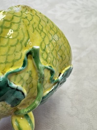A rare Chinese green-enamelled yellow-ground 'Melon' tureen and cover, 18/19th C.