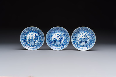 11 Chinese blue and white cups and 9 saucers, Kangxi and jade marks, Kangxi and later