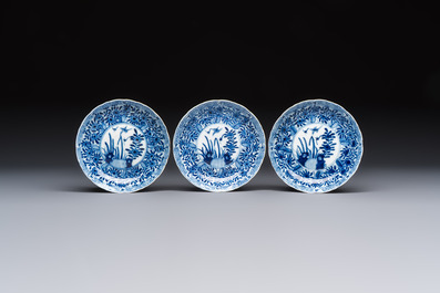 11 Chinese blue and white cups and 9 saucers, Kangxi and jade marks, Kangxi and later