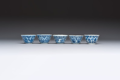 11 Chinese blue and white cups and 9 saucers, Kangxi and jade marks, Kangxi and later