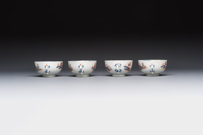 Ten Chinese Imari-style 'Riverscape' cups and saucers, Qianlong