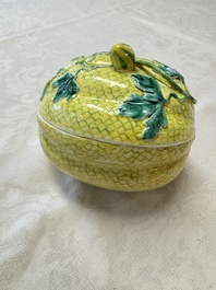 A rare Chinese green-enamelled yellow-ground 'Melon' tureen and cover, 18/19th C.