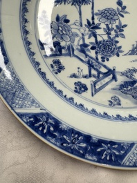 A Chinese blue and white dish with landscape design, Qianlong
