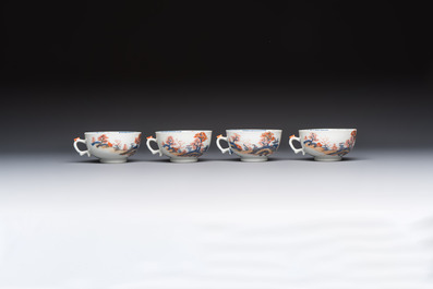 Ten Chinese Imari-style 'Riverscape' cups and saucers, Qianlong