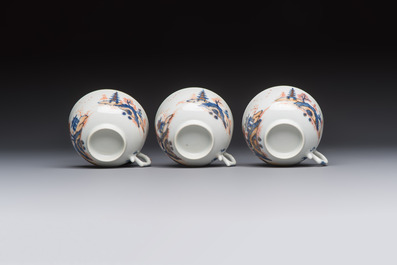 Ten Chinese Imari-style 'Riverscape' cups and saucers, Qianlong