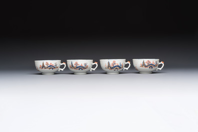 Ten Chinese Imari-style 'Riverscape' cups and saucers, Qianlong