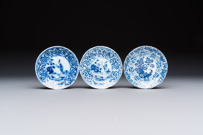 11 Chinese blue and white cups and 9 saucers, Kangxi and jade marks, Kangxi and later