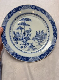 A Chinese blue and white dish with landscape design, Qianlong