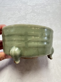 A Chinese Longquan celadon 'Bagua' tripod censer, Ming