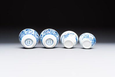 10 Chinese blue and white cups and 16 saucers, Kangxi and later