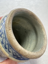 A blue and white Antwerp maiolica albarello inscribed 'PV:PVERPERL', 16th C.
