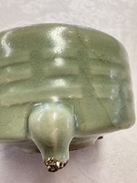 A Chinese Longquan celadon 'Bagua' tripod censer, Ming