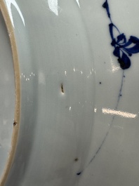 A Chinese blue and white dish with landscape design, Qianlong