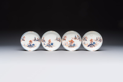 Ten Chinese Imari-style 'Riverscape' cups and saucers, Qianlong